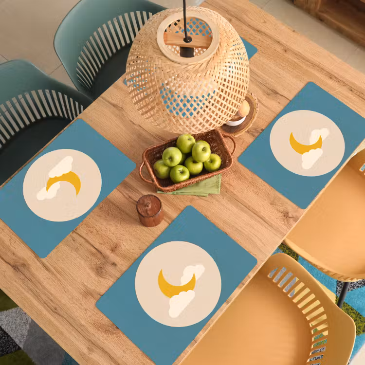 Placemat - 6 stuks - Maan - Wolken - Natuur - Abstract - Geel — 6