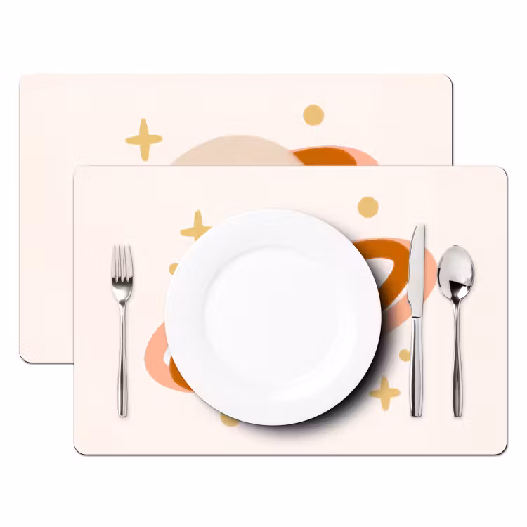 Placemat - 6 stuks - Planeet - Ringen - Ruimte - Illustratie - Beige — 2