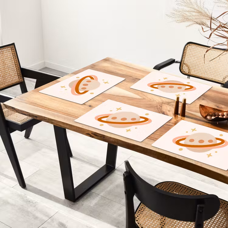 Placemat - 6 stuks - Planeet - Ringen - Ruimte - Illustratie - Beige — 5
