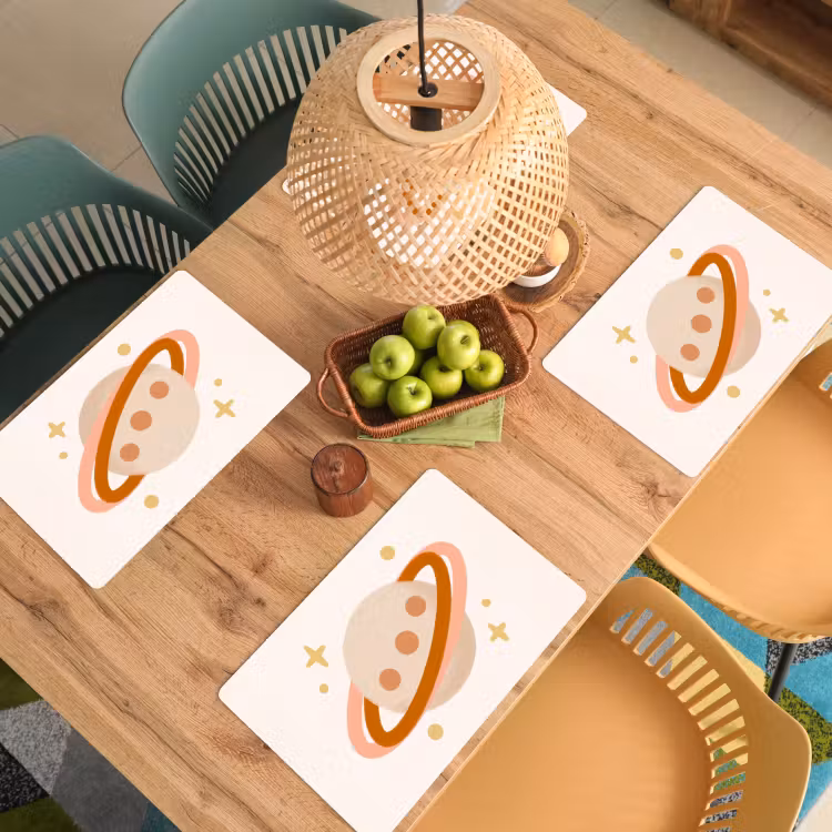 Placemat - 6 stuks - Planeet - Ringen - Ruimte - Illustratie - Beige — 6