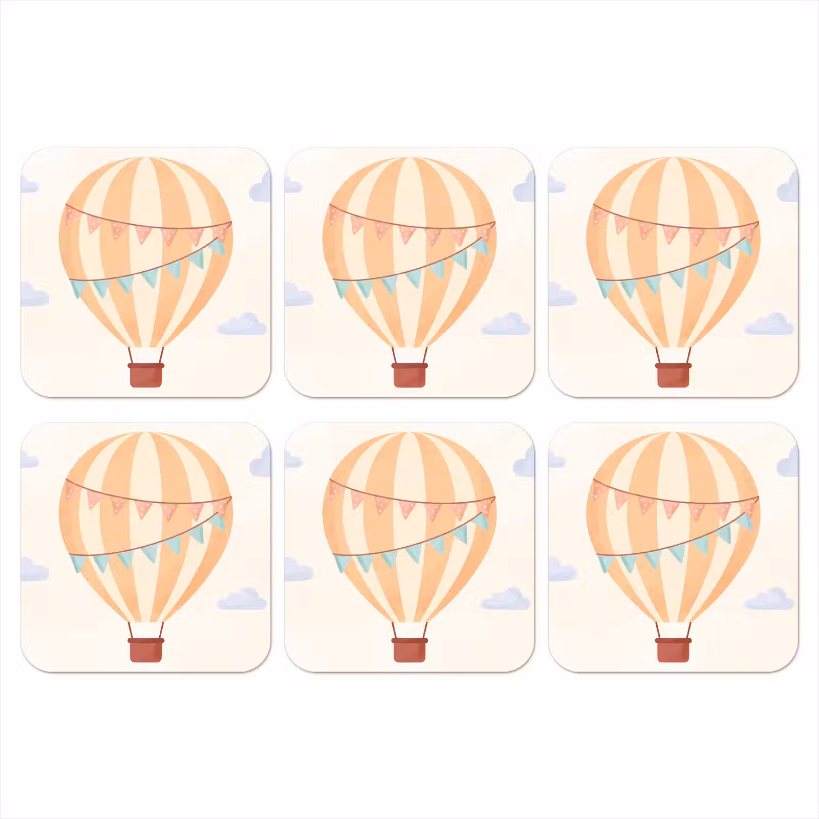 Onderzetter​ - Luchtballon - Wolken - Illustratie - Zacht - Kinderkamer — 1