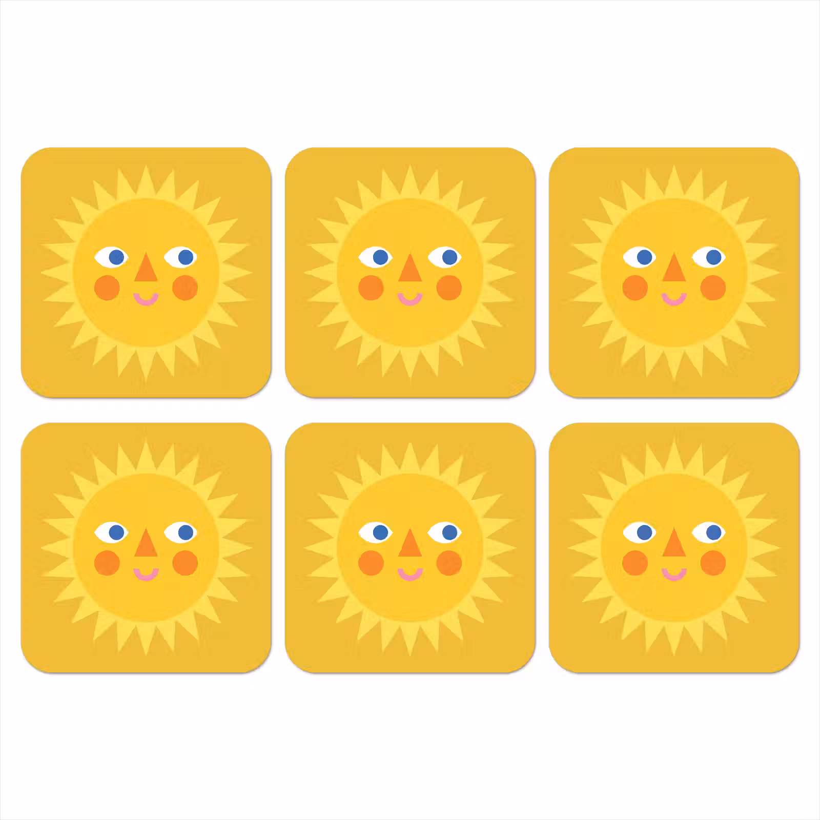 Onderzetter​ - Zon - Gezicht - Zomer - Illustratie - Geel — 1