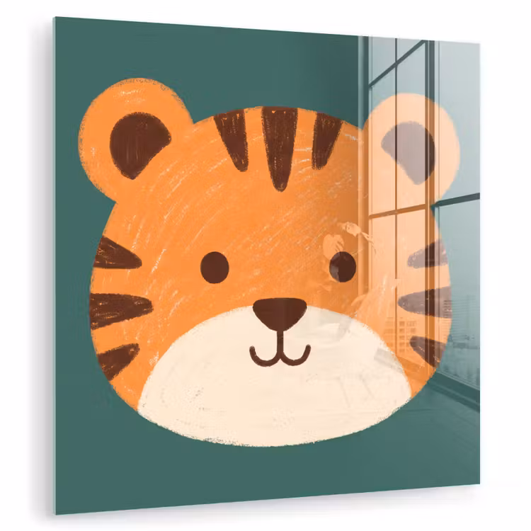 Glas schilderij - Dieren - Kop - Oranje - Illustratie - Modern — 1
