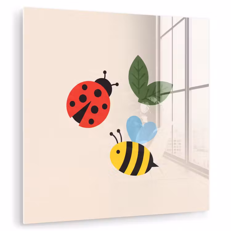 Glas schilderij - Insect - Blad - Natuur - Speels - Illustratie — 1