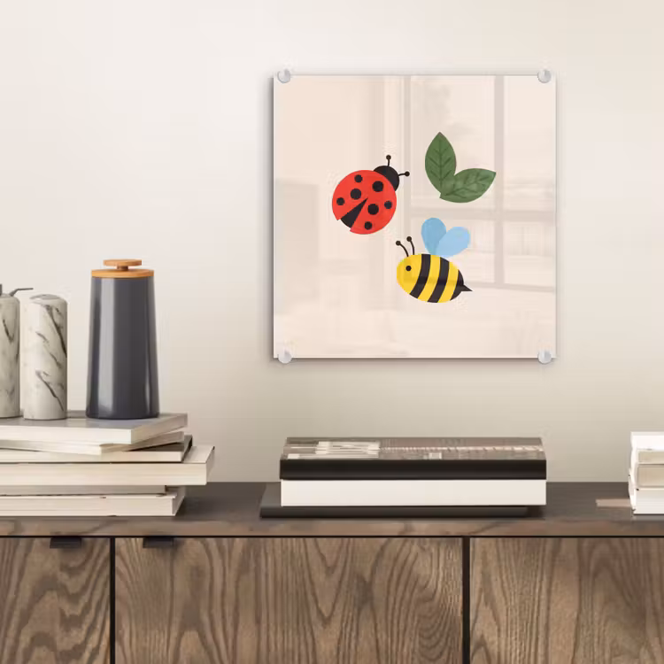 Glas schilderij - Insect - Blad - Natuur - Speels - Illustratie — 2