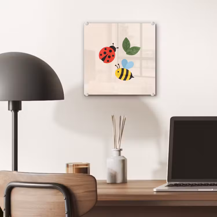 Glas schilderij - Insect - Blad - Natuur - Speels - Illustratie — 7