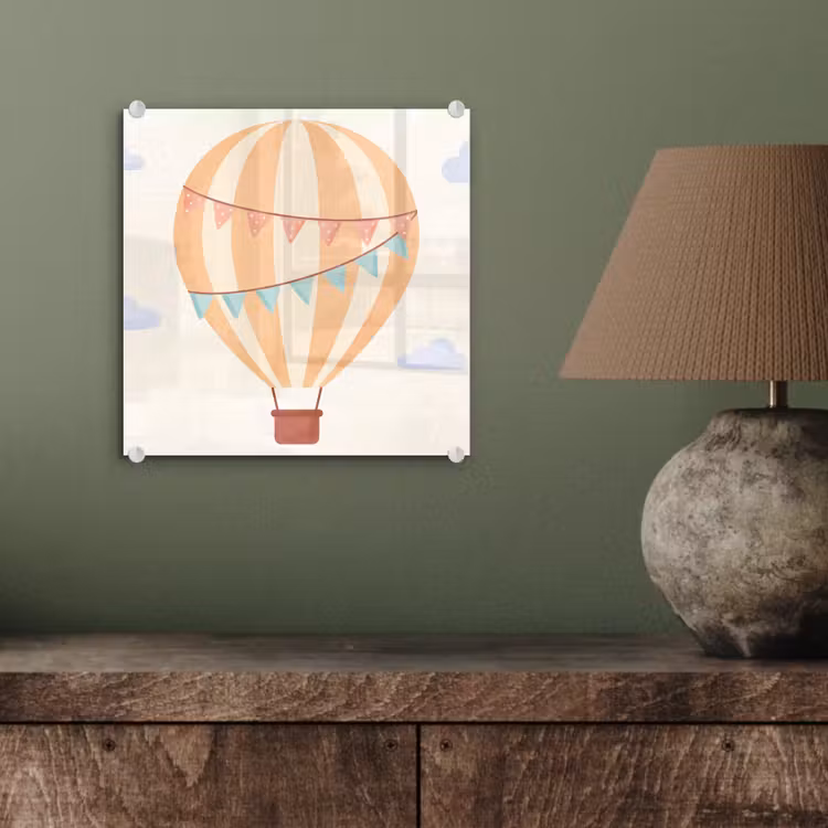 Glas schilderij - Luchtballon - Wolken - Illustratie - Zacht - Kinderkamer — 4
