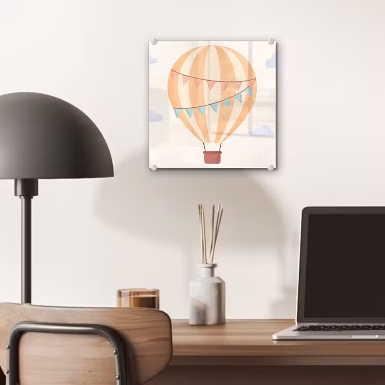 Glas schilderij - Luchtballon - Wolken - Illustratie - Zacht - Kinderkamer — 7