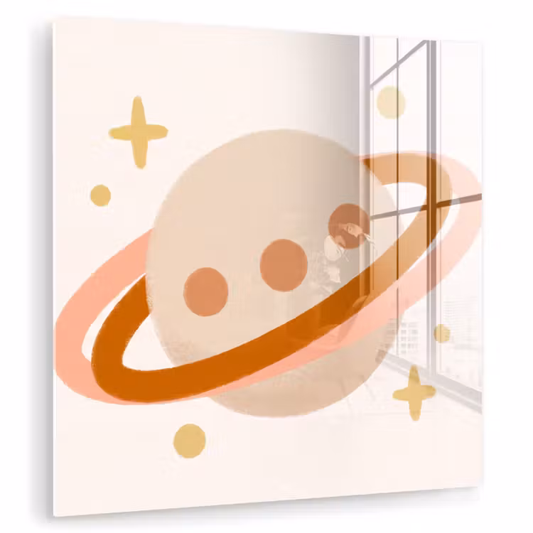 Glas schilderij - Planeet - Ringen - Ruimte - Illustratie - Beige — 1