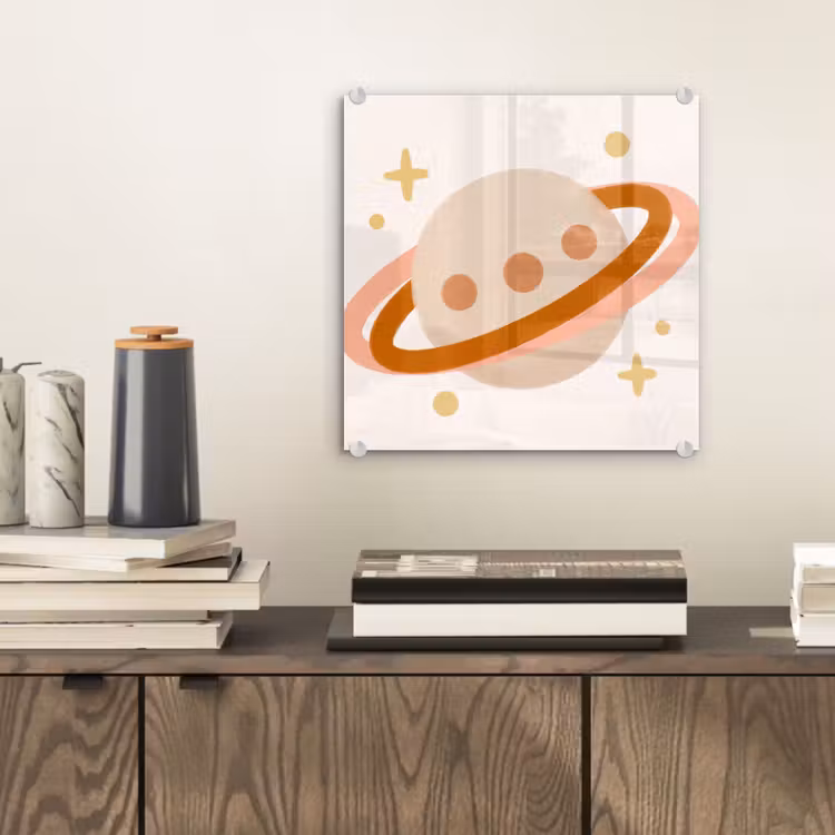 Glas schilderij - Planeet - Ringen - Ruimte - Illustratie - Beige — 2