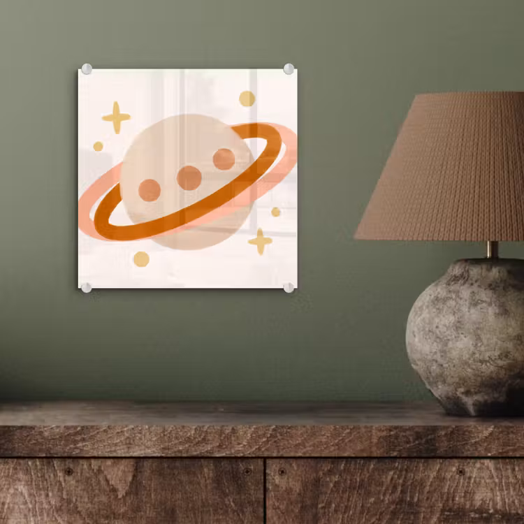 Glas schilderij - Planeet - Ringen - Ruimte - Illustratie - Beige — 4