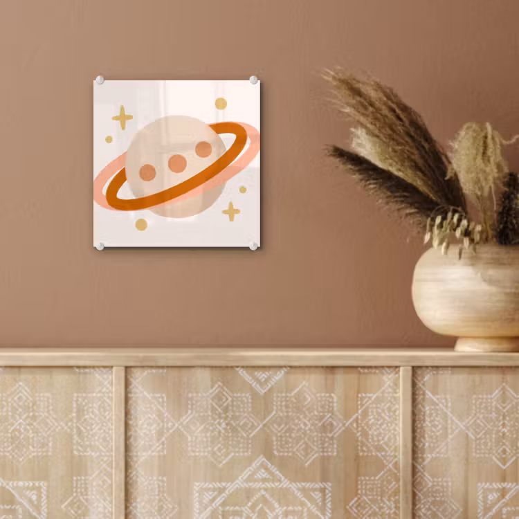 Glas schilderij - Planeet - Ringen - Ruimte - Illustratie - Beige — 6