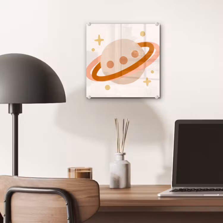 Glas schilderij - Planeet - Ringen - Ruimte - Illustratie - Beige — 7
