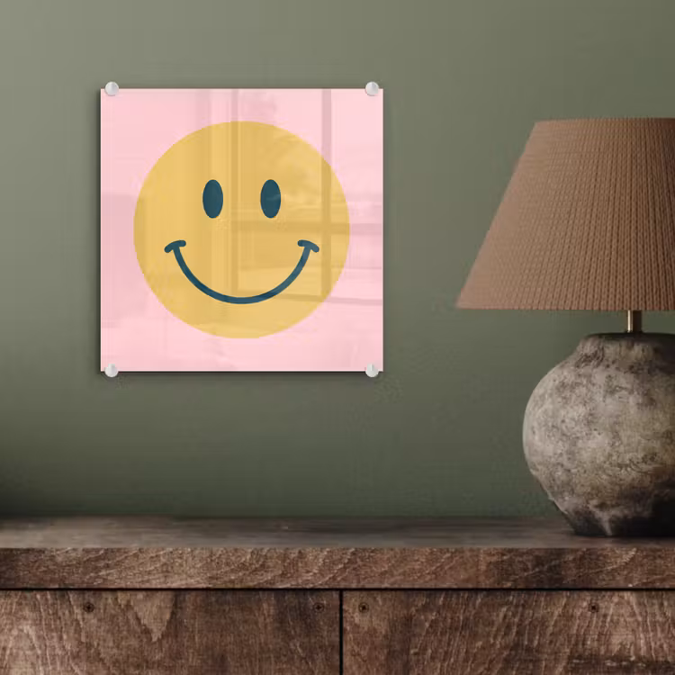 Glas schilderij - Smiley - Geel - Roze - Symbool - Minimalistisch — 4