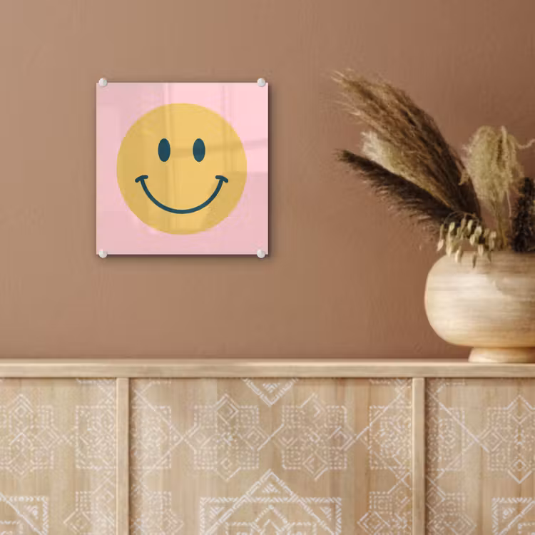 Glas schilderij - Smiley - Geel - Roze - Symbool - Minimalistisch — 6