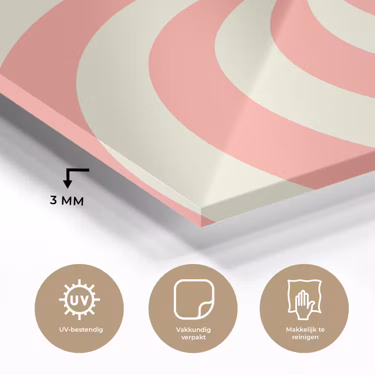Glas schilderij - Spiraal - Patroon - Abstract - Roze - Beige — 3