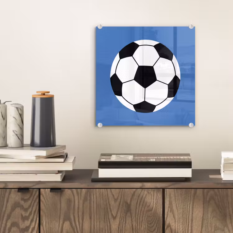Glas schilderij - Voetbal - Zwart-wit - Sport - Illustratie - Blauw — 2