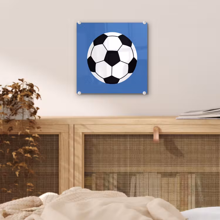 Glas schilderij - Voetbal - Zwart-wit - Sport - Illustratie - Blauw — 5