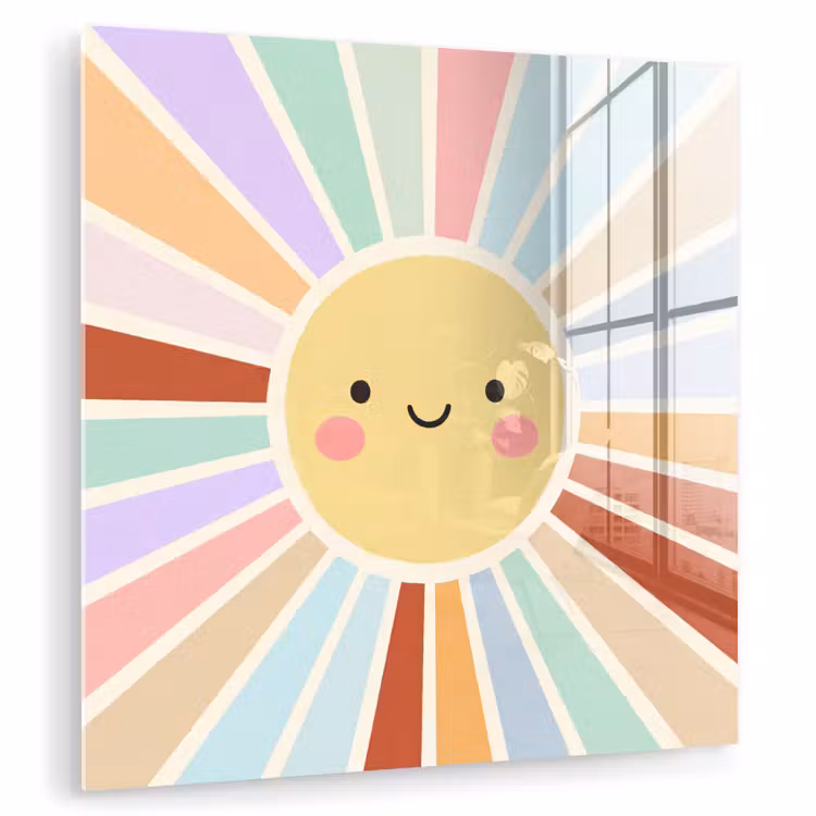 Glas schilderij - Zon - Stralen - Vrolijk - Kleurrijk - Abstract — 1