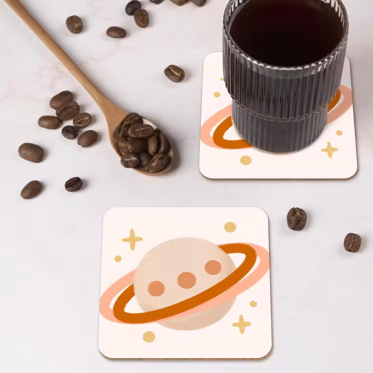 Onderzetter​ - Planeet - Ringen - Ruimte - Illustratie - Beige — 4