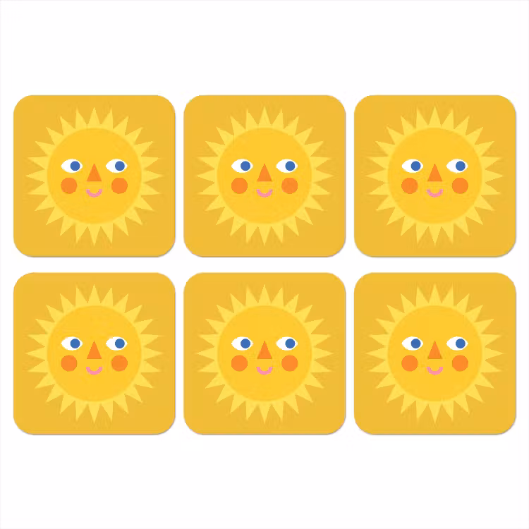 Onderzetter​ - Zon - Gezicht - Zomer - Illustratie - Geel — 1