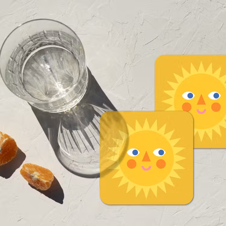Onderzetter​ - Zon - Gezicht - Zomer - Illustratie - Geel — 2