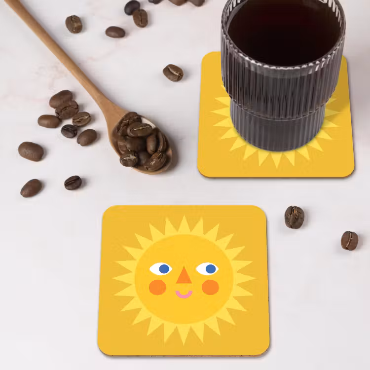 Onderzetter​ - Zon - Gezicht - Zomer - Illustratie - Geel — 4