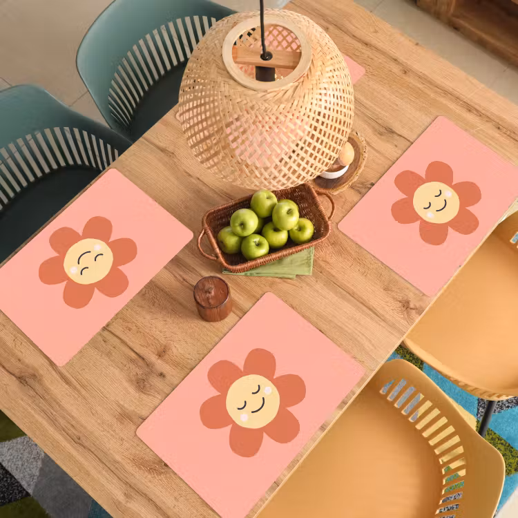 Placemat - 6 stuks - Bloemen - Tekenfilm - Kind - Roze — 6