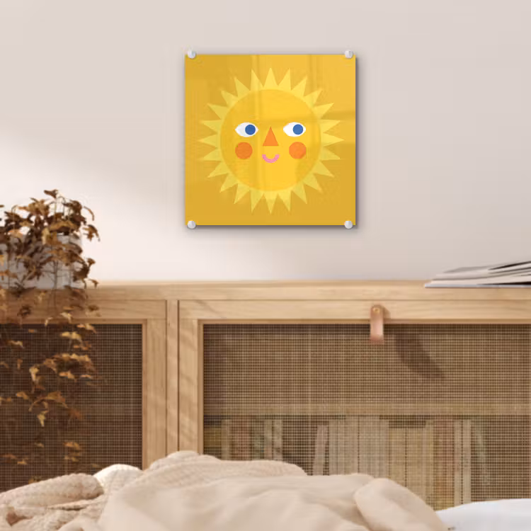 Glas schilderij - Zon - Gezicht - Zomer - Illustratie - Geel — 5