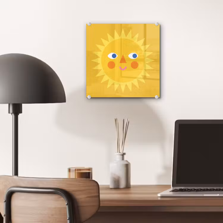 Glas schilderij - Zon - Gezicht - Zomer - Illustratie - Geel — 7