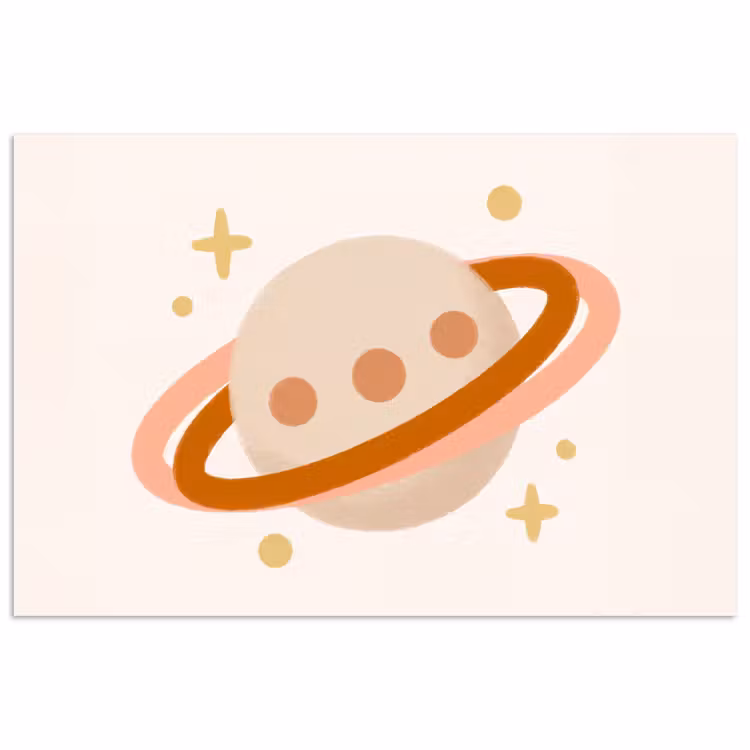 Poster - Planeet - Ringen - Ruimte - Illustratie - Beige — 1