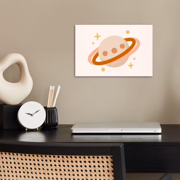 Poster - Planeet - Ringen - Ruimte - Illustratie - Beige — 2