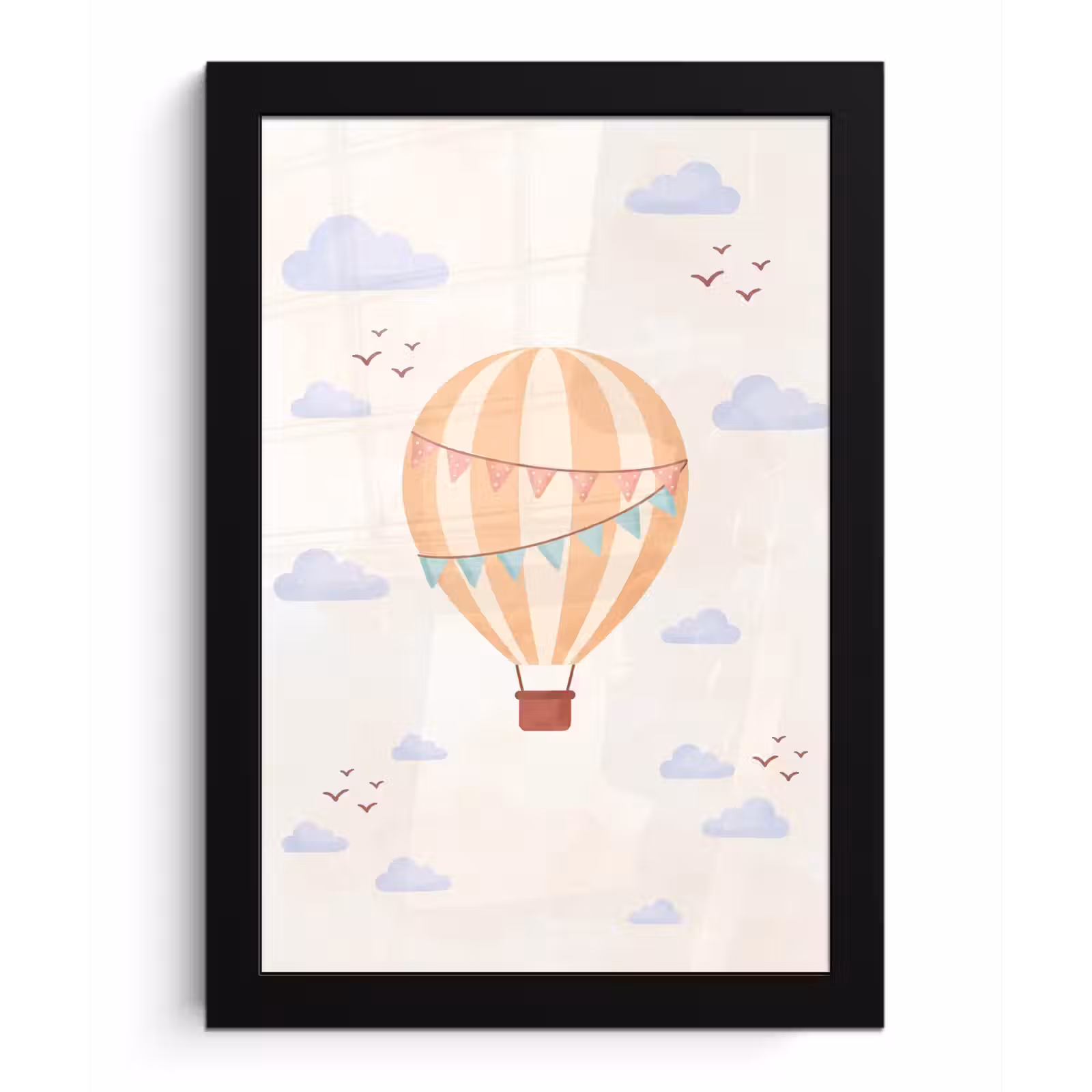 Poster met lijst - Luchtballon - Wolken - Illustratie - Zacht - Kinderkamer — 1