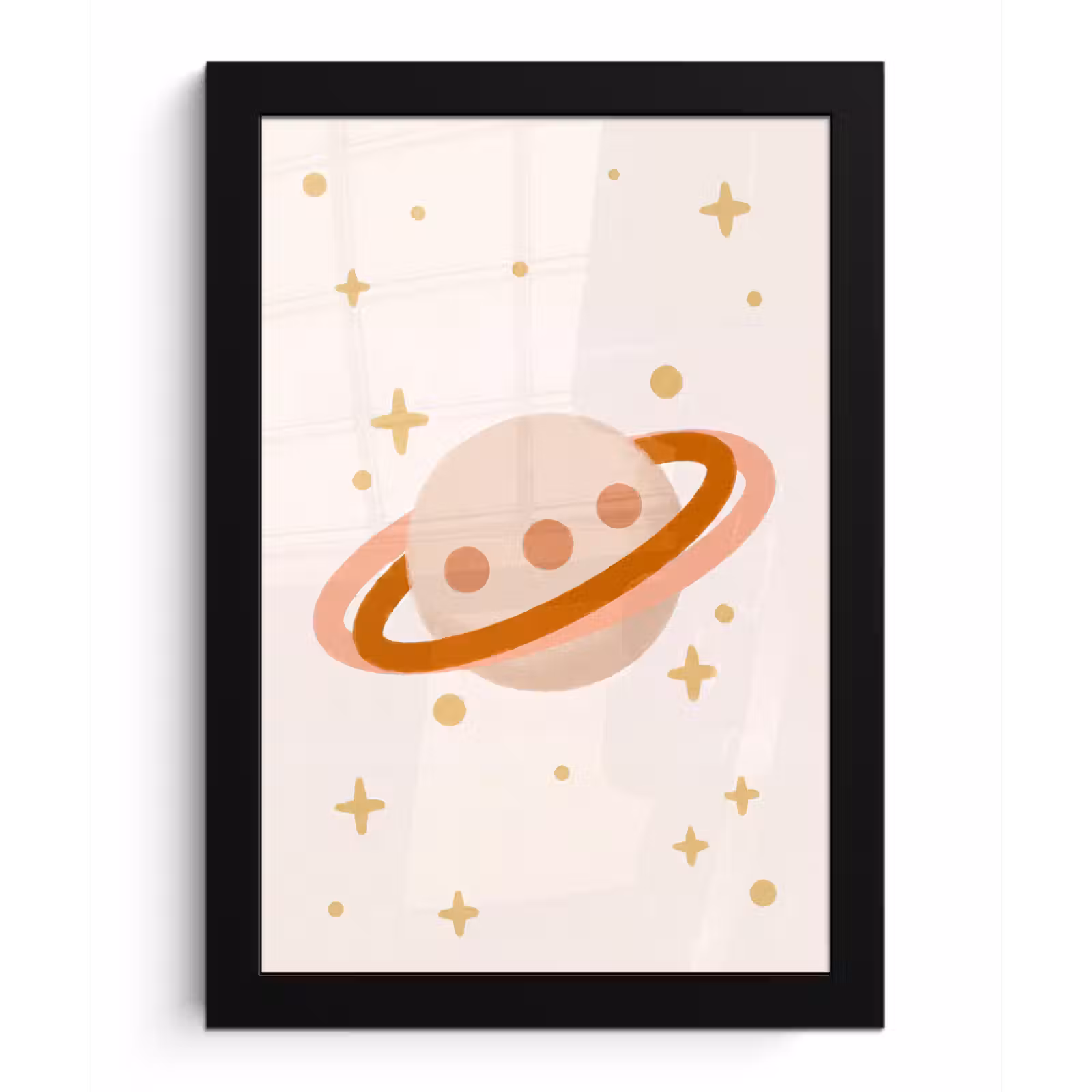Poster met lijst - Planeet - Ringen - Ruimte - Illustratie - Beige — 1