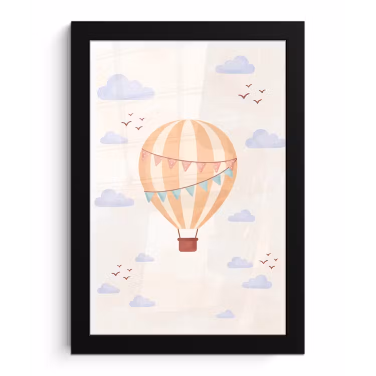Poster met lijst - Luchtballon - Wolken - Illustratie - Zacht - Kinderkamer — 1