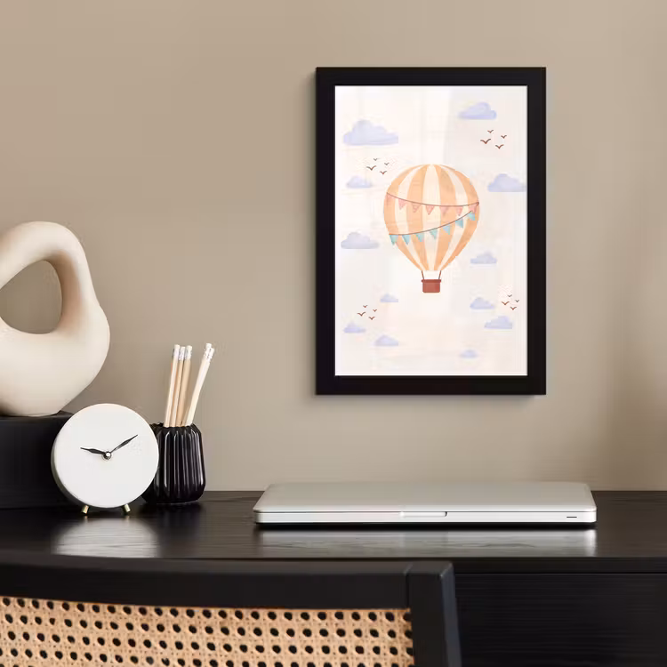 Poster met lijst - Luchtballon - Wolken - Illustratie - Zacht - Kinderkamer — 2