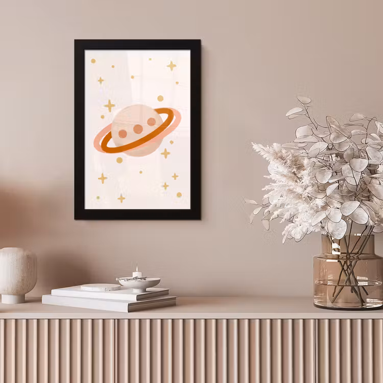 Poster met lijst - Planeet - Ringen - Ruimte - Illustratie - Beige — 5