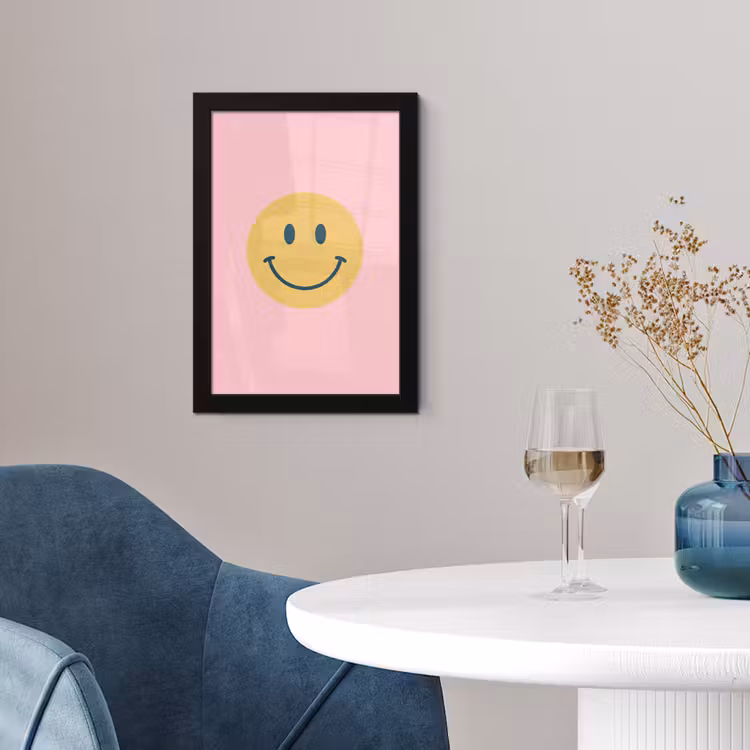 Poster met lijst - Smiley - Geel - Roze - Symbool - Minimalistisch — 4