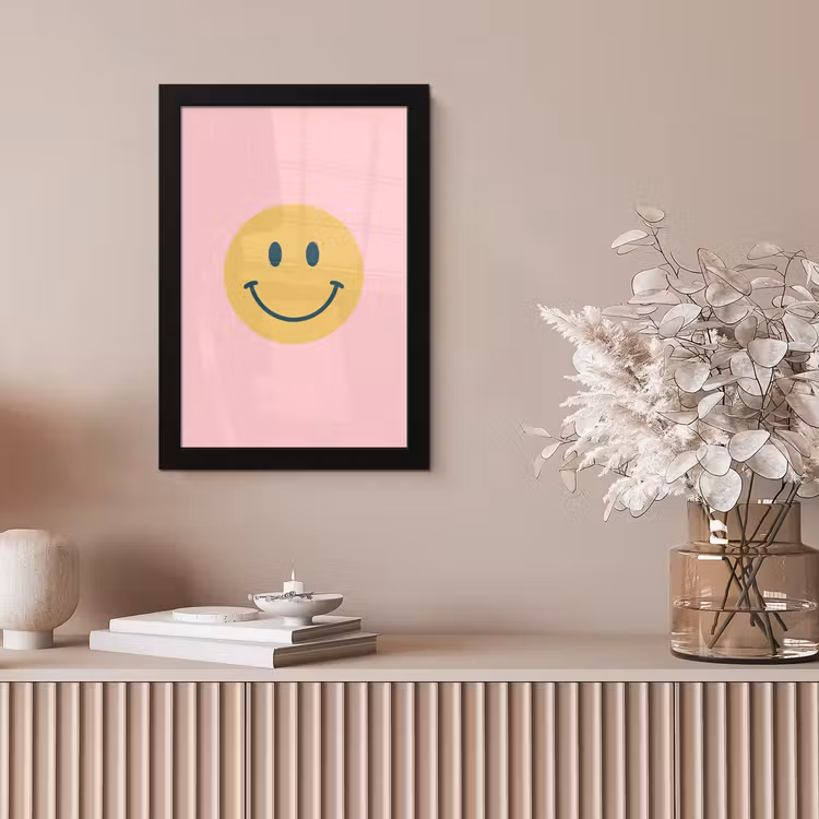 Poster met lijst - Smiley - Geel - Roze - Symbool - Minimalistisch — 5