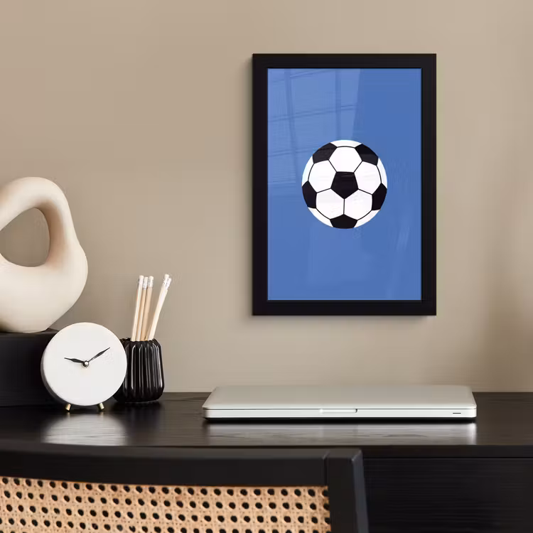 Poster met lijst - Voetbal - Zwart-wit - Sport - Illustratie - Blauw — 2