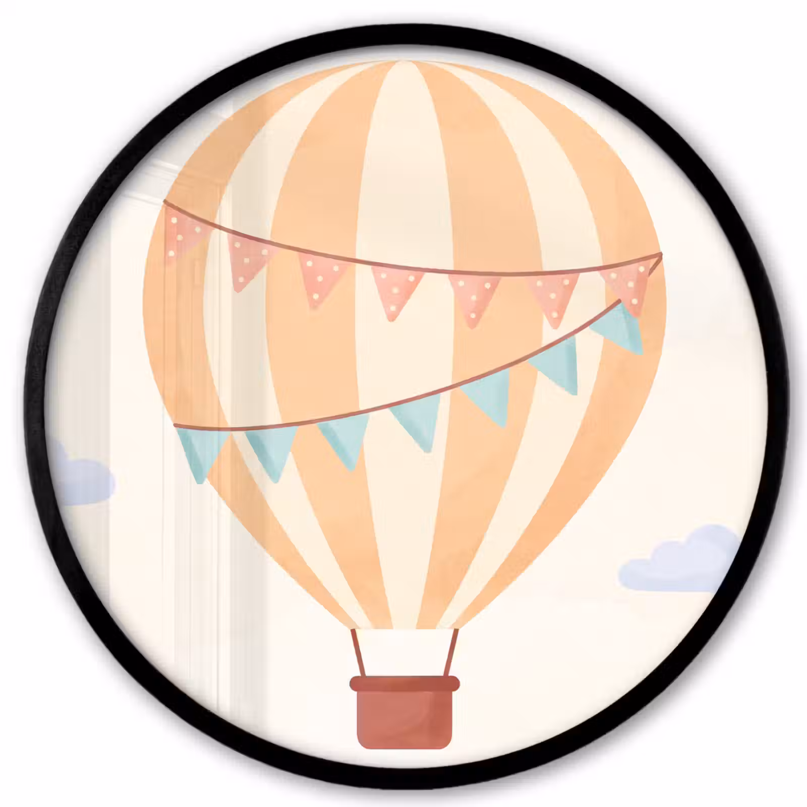 Ronde fotolijst - Luchtballon - Wolken - Illustratie - Zacht - Kinderkamer — 1