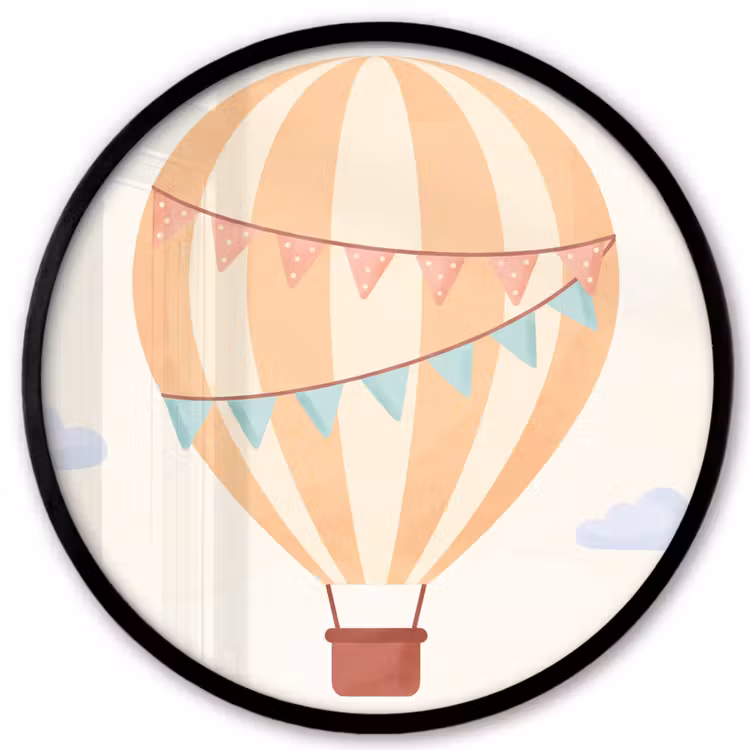 Ronde fotolijst - Luchtballon - Wolken - Illustratie - Zacht - Kinderkamer — 1