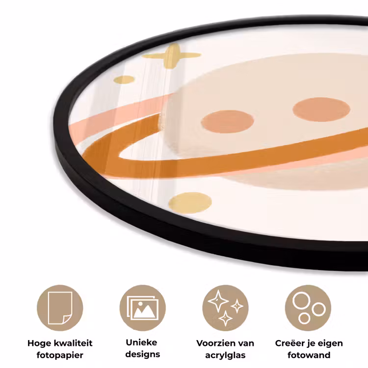 Ronde fotolijst - Planeet - Ringen - Ruimte - Illustratie - Beige — 2