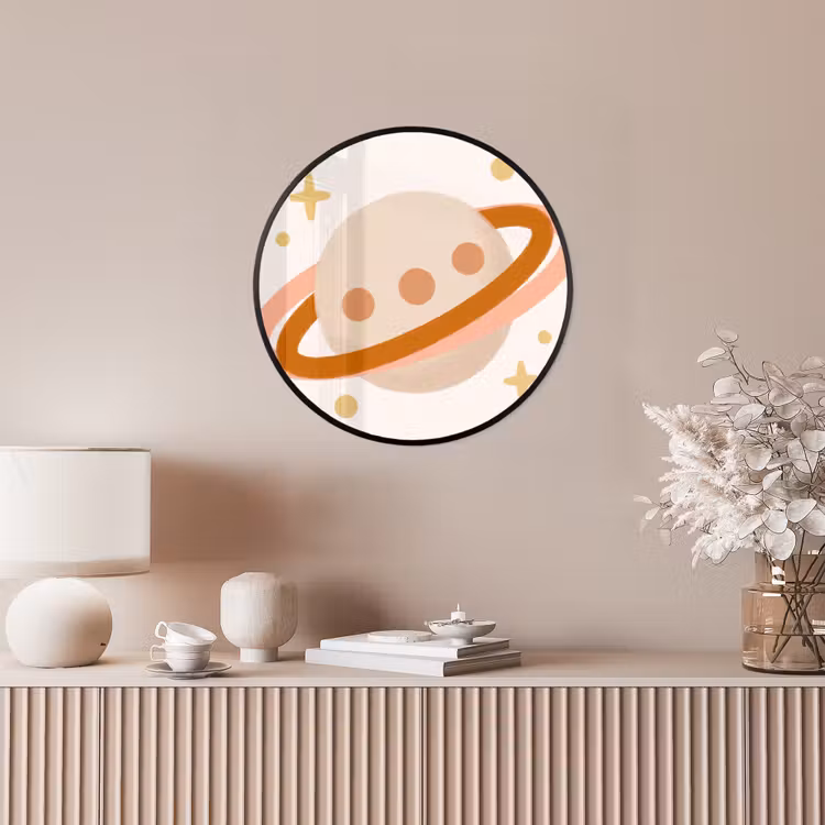 Ronde fotolijst - Planeet - Ringen - Ruimte - Illustratie - Beige — 5