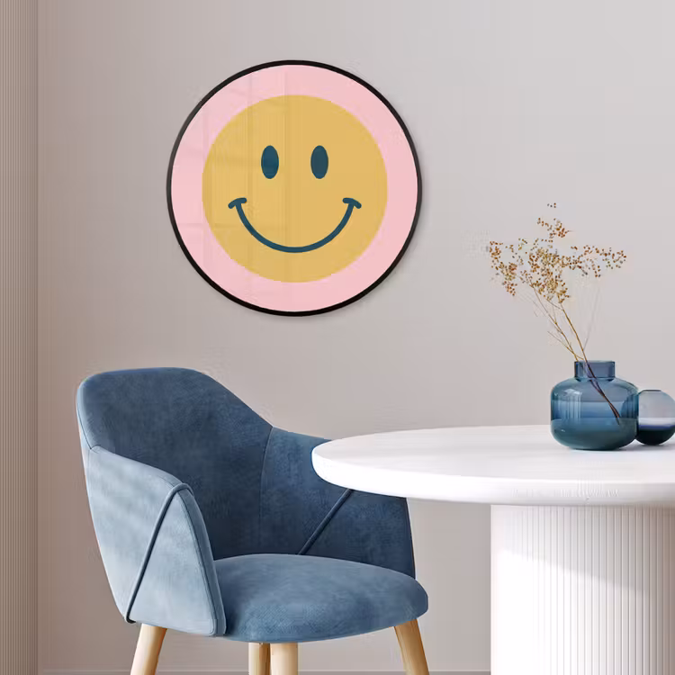 Ronde fotolijst - Smiley - Geel - Roze - Symbool - Minimalistisch — 4