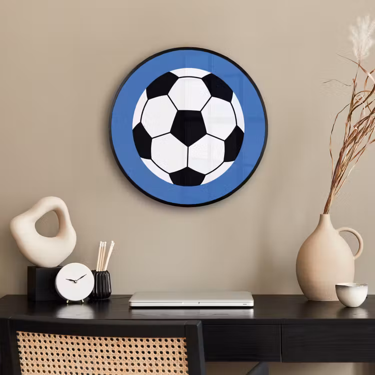 Ronde fotolijst - Voetbal - Zwart-wit - Sport - Illustratie - Blauw — 3