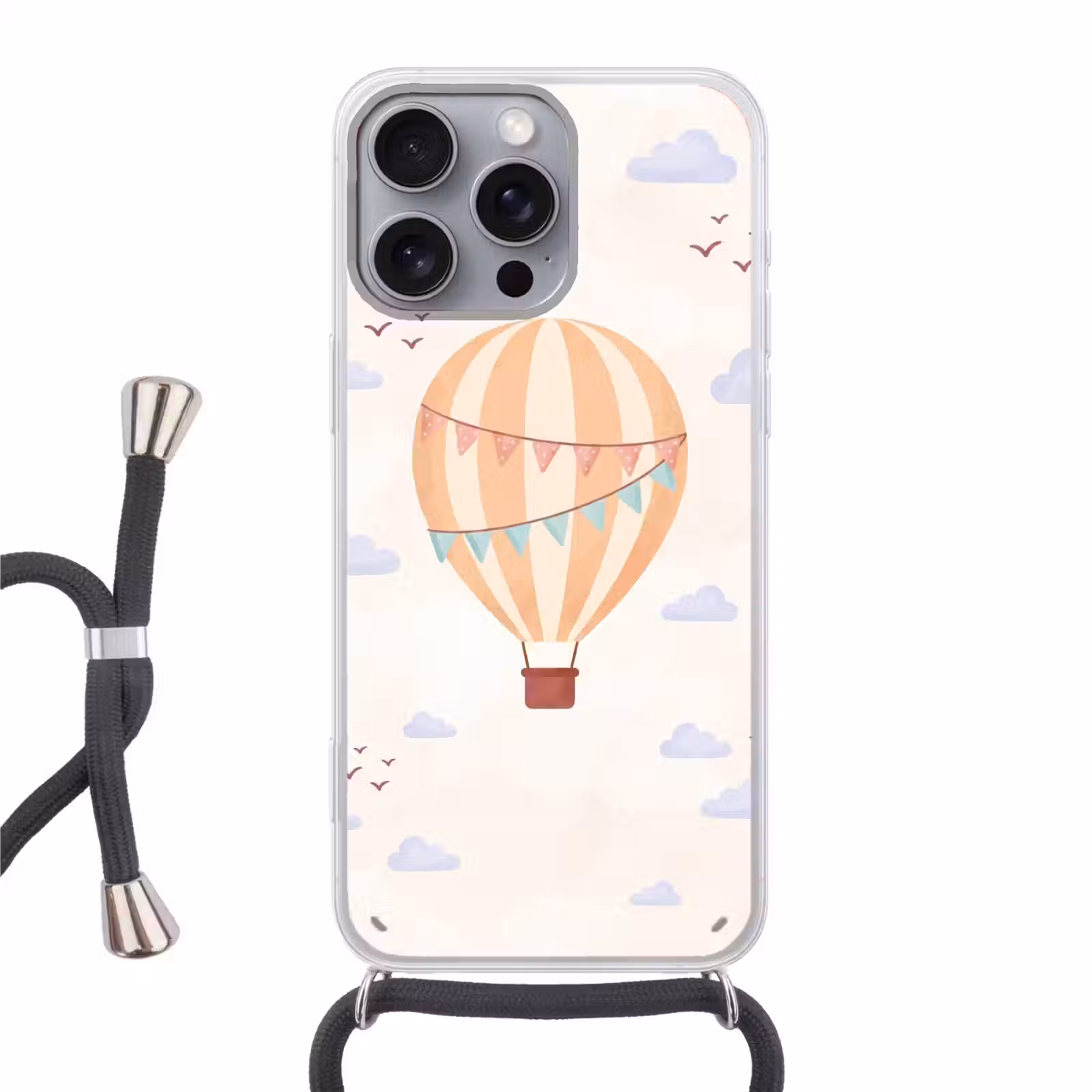 Telefoonhoesje met koord - Luchtballon - Wolken - Illustratie - Zacht - Kinderkamer — 1