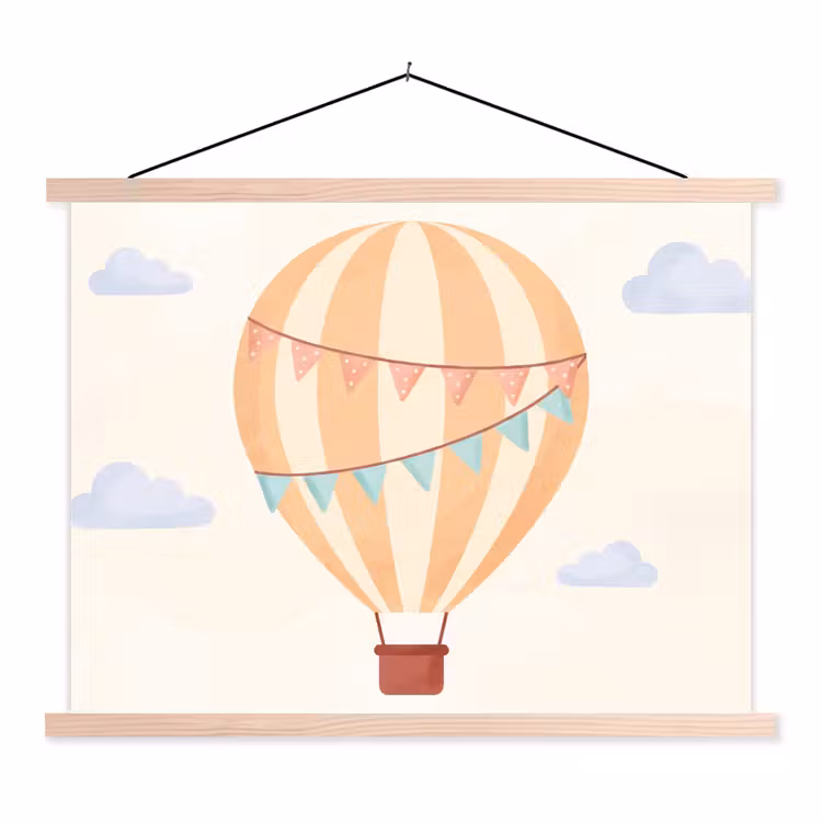 Schoolplaat - Luchtballon - Wolken - Illustratie - Zacht - Kinderkamer — 1