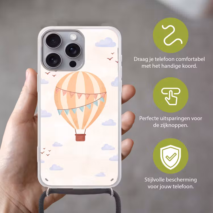 Telefoonhoesje met koord - Luchtballon - Wolken - Illustratie - Zacht - Kinderkamer — 4