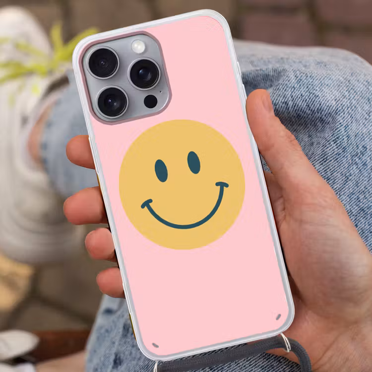 Telefoonhoesje met koord - Smiley - Geel - Roze - Symbool - Minimalistisch — 2